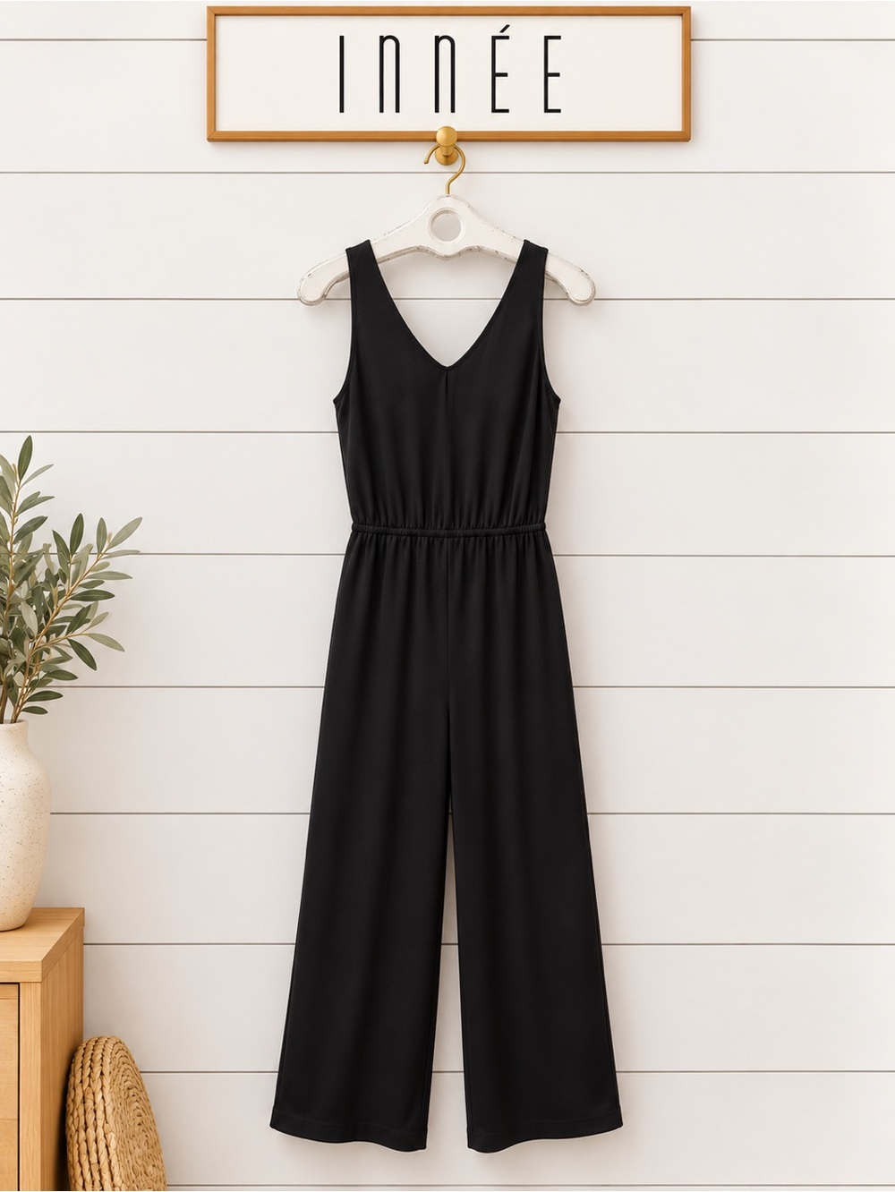 INNÉE Black Sleeveless Wide Leg Jumpsuit Size XL